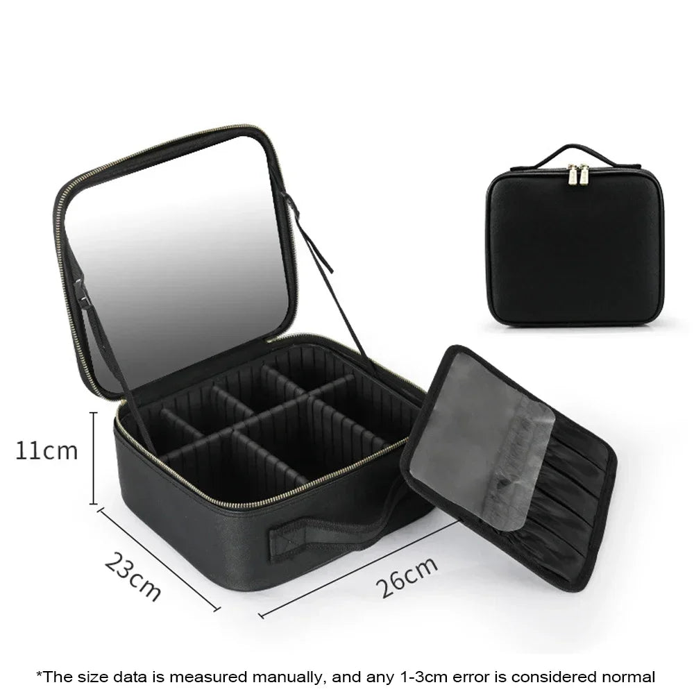 LED Mirror Travel Makeup Organizer Bag