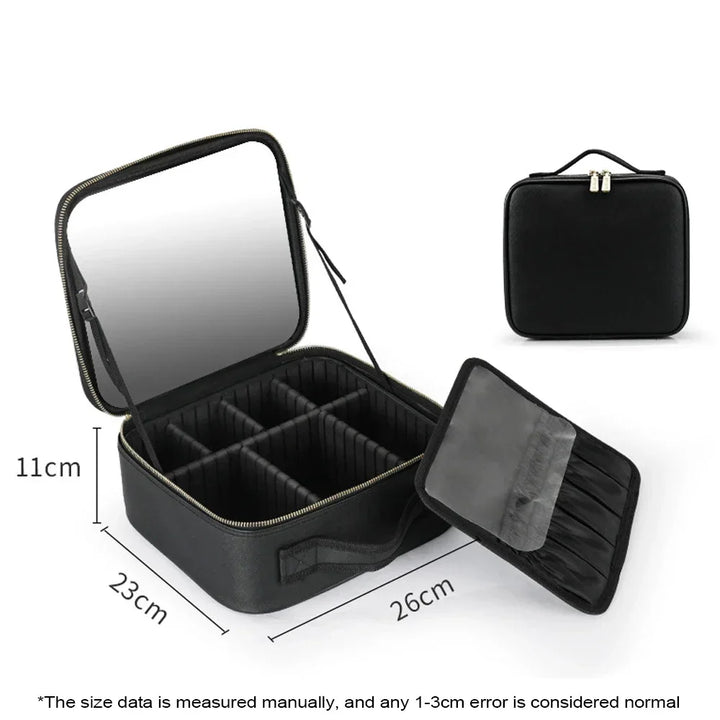 LED Mirror Travel Makeup Organizer Bag