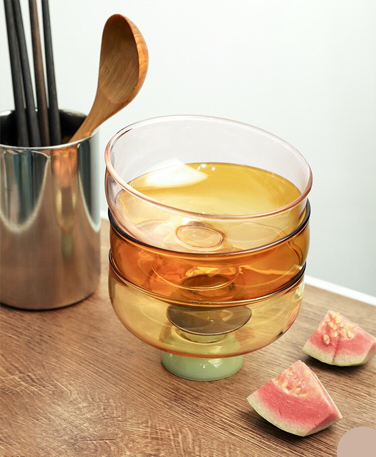 colourful borosilicate dessert bowl with spoon