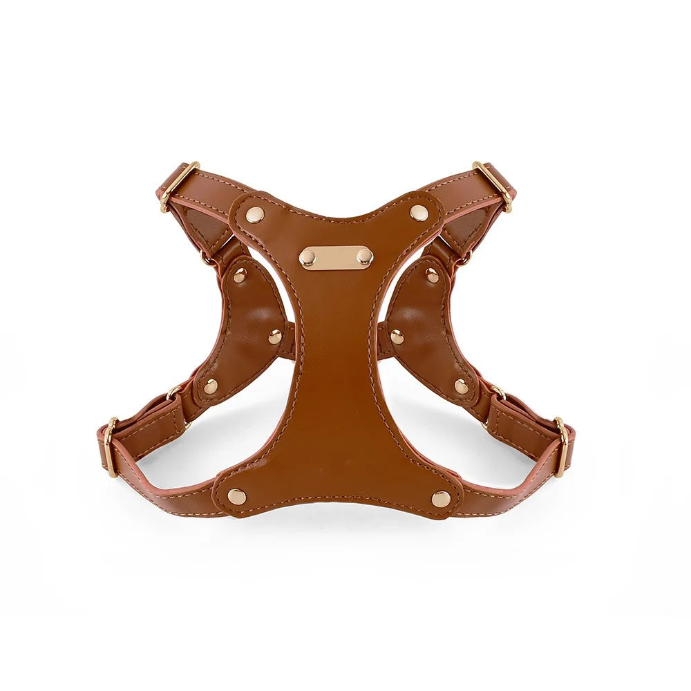 Adjustable Leather Dog Harness with Custom Engraving