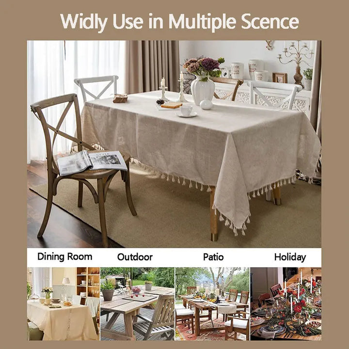 2023 Cotton-Linen Tablecloth with Tassels, Rectangular Tablecloth for Dining Table, Coffee-Tea Tablecloths, Wedding Easter Decoration