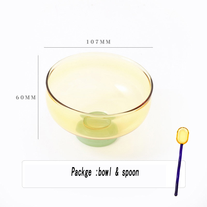 colourful borosilicate dessert bowl with spoon