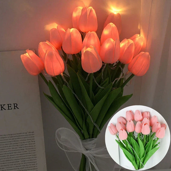 LED lamp with artificial tulip bouquet perfect for gifts or as wedding party home decorations
