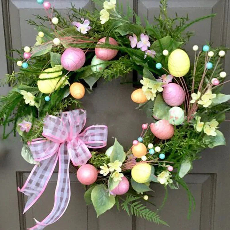 5 Style Bow Ribbon Easter Egg Wreath Easter Egg Garland Door Ornaments Wall Decor Happy Easter 2023 Decor for Home Kids