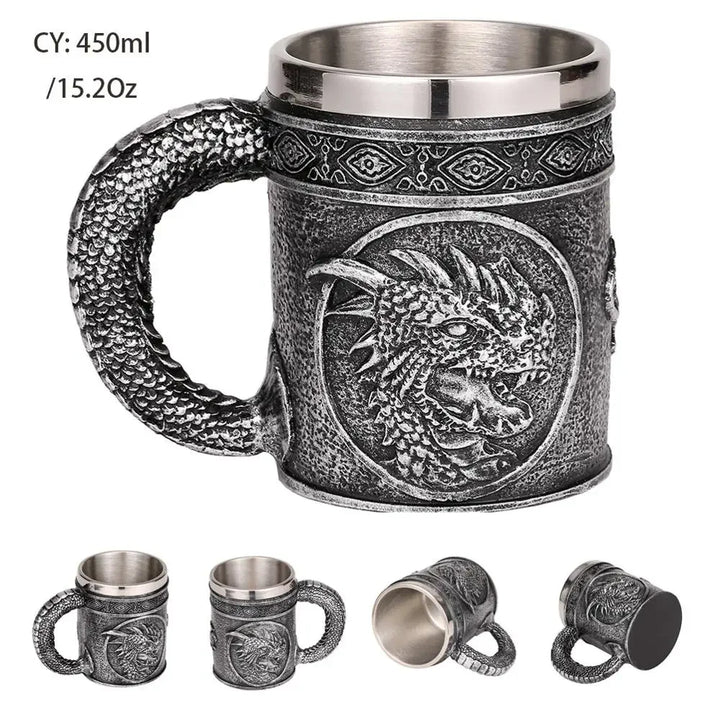 Medieval Dragon Resin Stainless Steel Mug as Coffee Mug or Tea Mug
