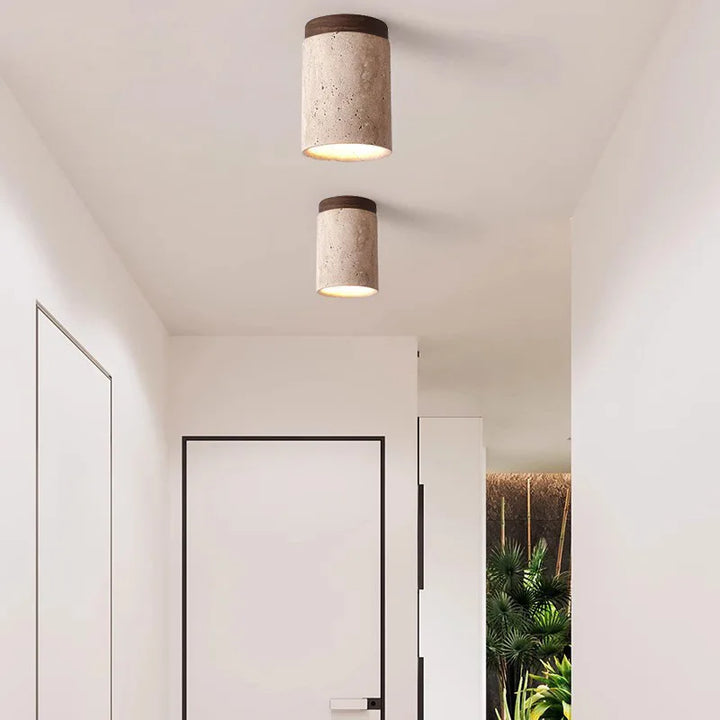 LysSten – Built-in travertine chandelier for hallways and staircases