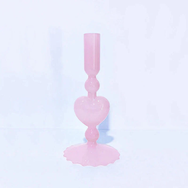 Retro Taper Candle Holder Red Heart Shape Glass Candle Holder Wedding Table Decoration Home Party Glass Vase Decor