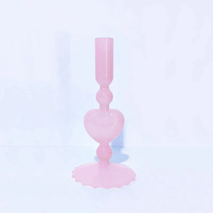 Retro Taper Candle Holder Red Heart Shape Glass Candle Holder Wedding Table Decoration Home Party Glass Vase Decor
