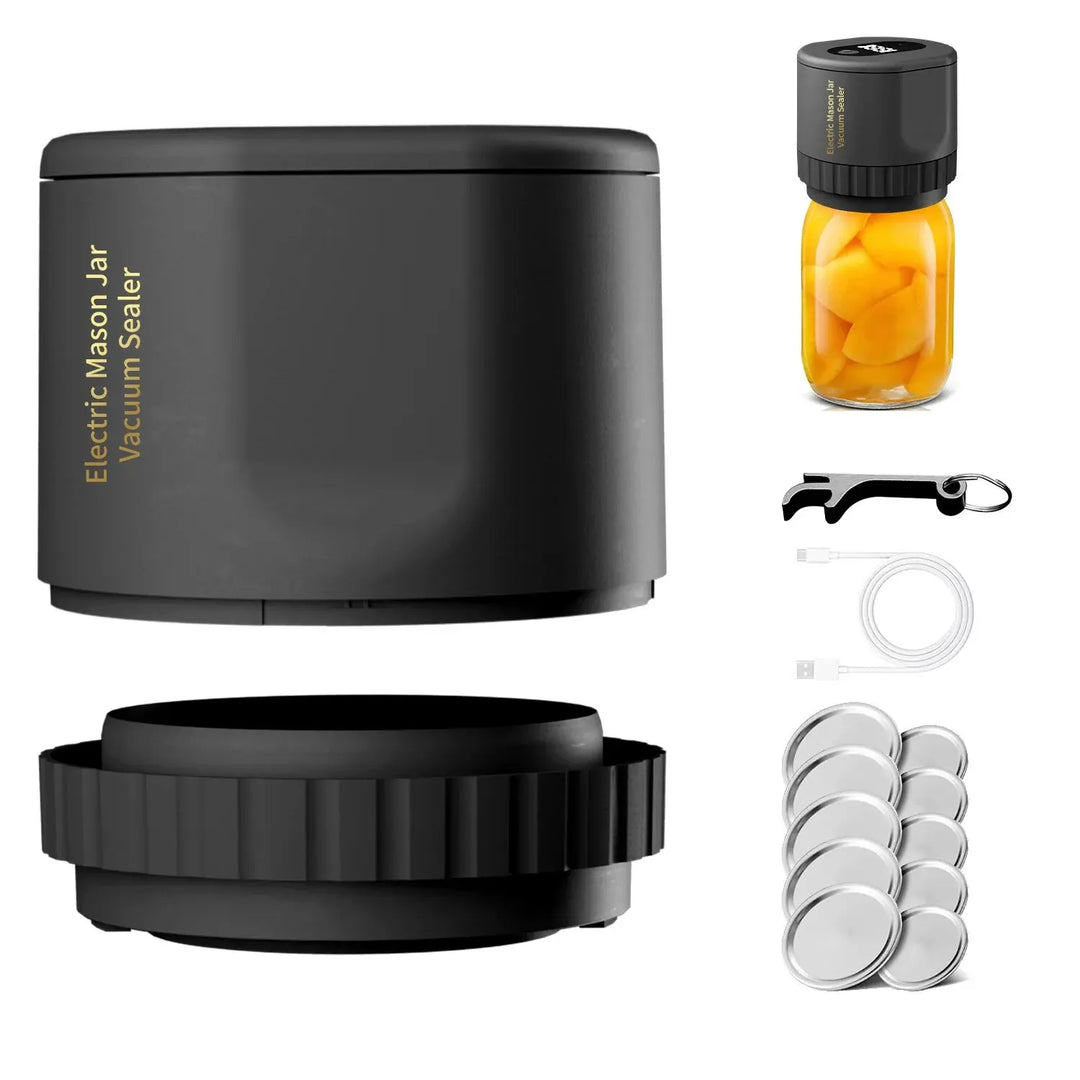 Electric Mason Jar Vacuum Sealing Set - Cordless Sealer for Wide Mouth and Regular Mason Jars - Ideal for Food Storage