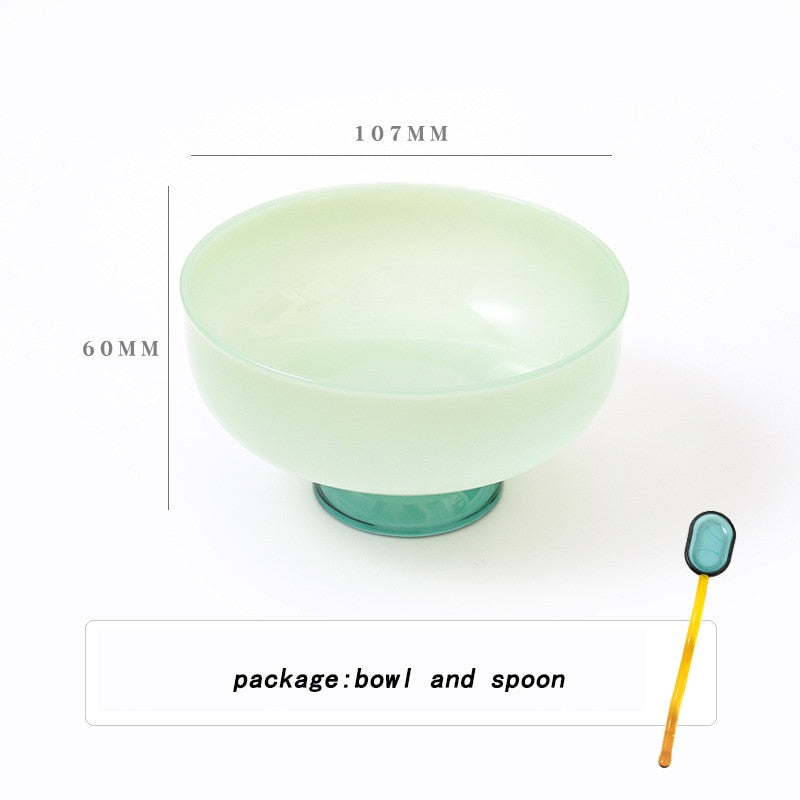 colourful borosilicate dessert bowl with spoon