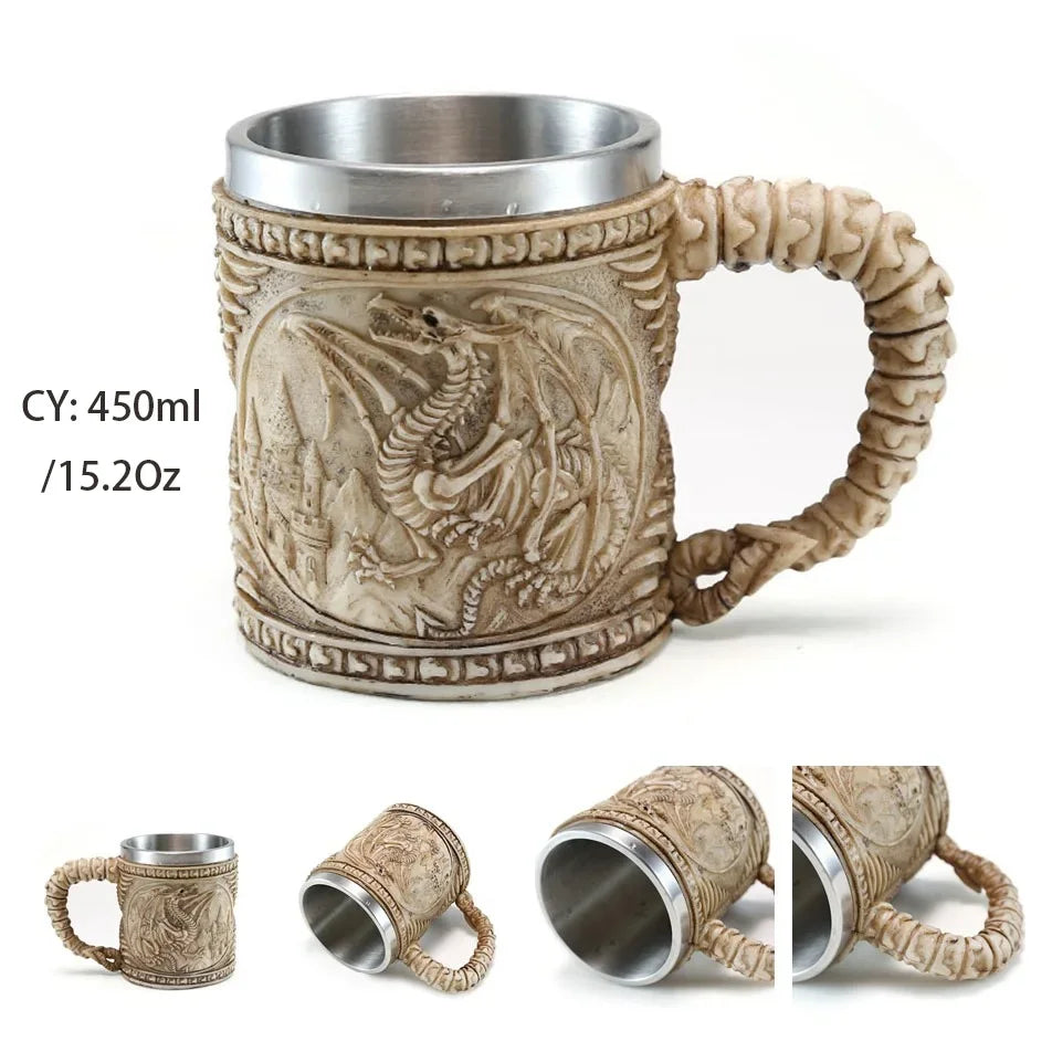 Medieval Dragon Resin Stainless Steel Mug as Coffee Mug or Tea Mug