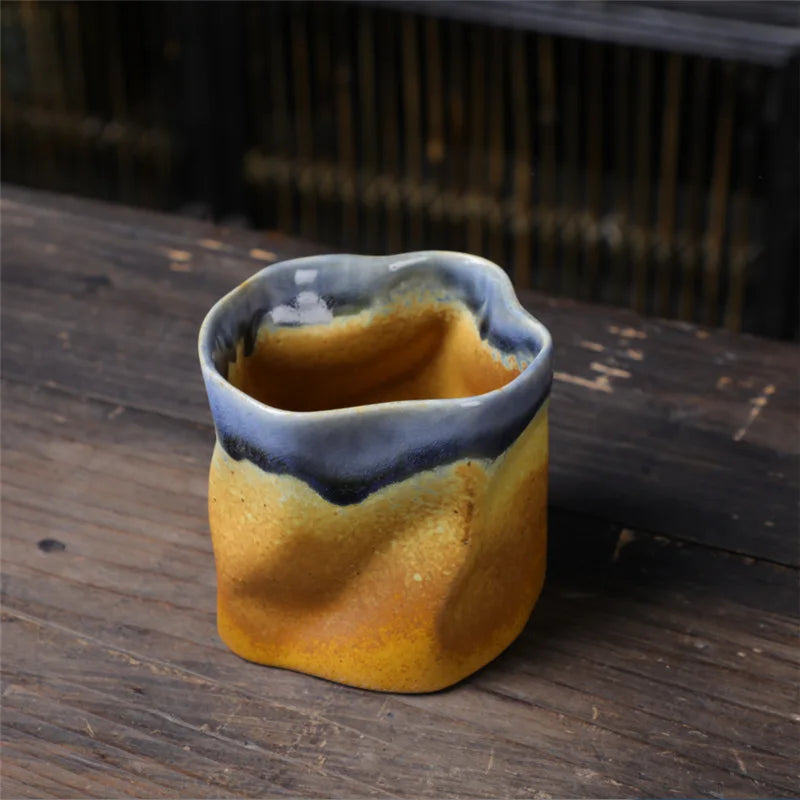 Irregular twisted shape cup 9.47 ounces/280 ml ceramic coffee tea cup without handle polychromatic creative ceramic mugs coffee mugs retro
