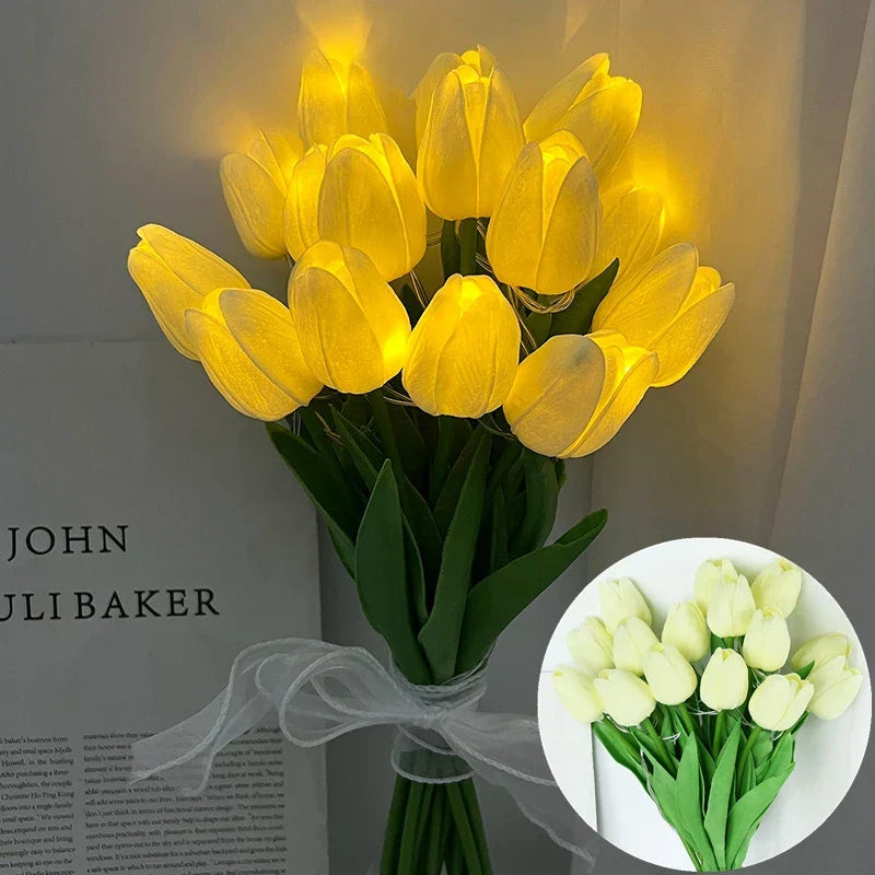 LED lamp with artificial tulip bouquet perfect for gifts or as wedding party home decorations