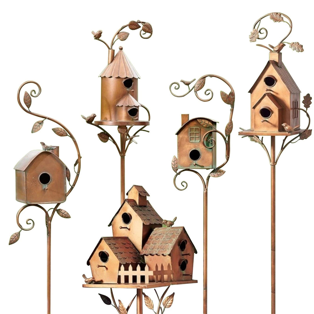 Metal art birdhouse garden stake - Talart