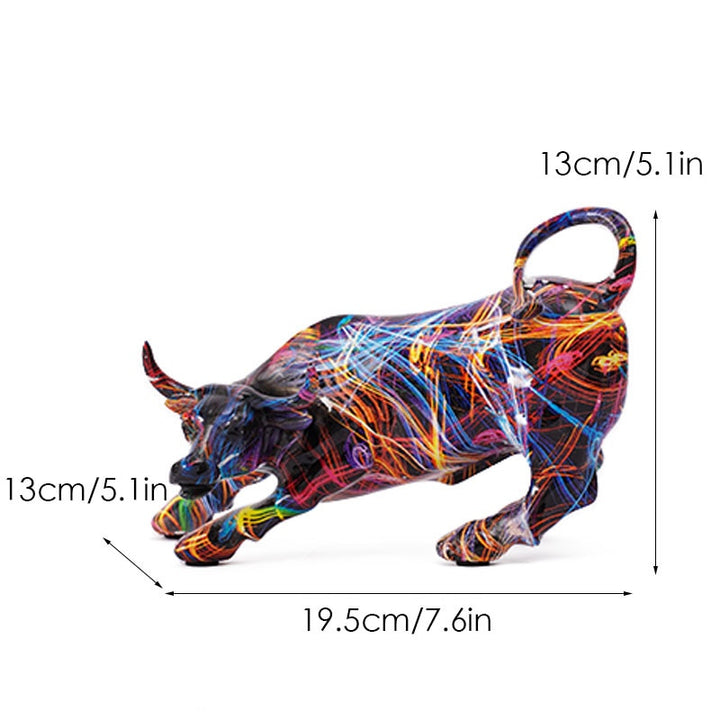 Graffiti-Painting Resin Bull Figures Home Living Room Bedroom Office Desktop Feng Shui Ornaments Collection Statues