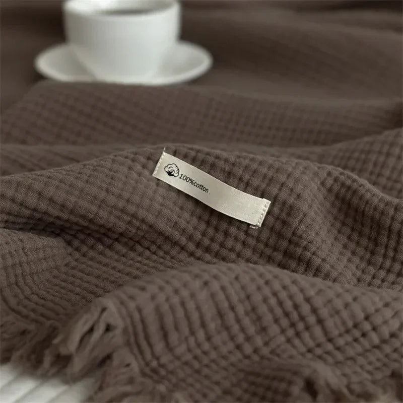 Solid colour cotton sofa blanket