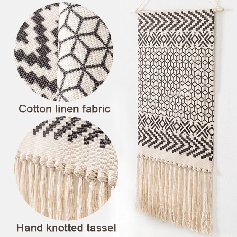 Bohemian Wall Tapestry, Macrame Wall Hanging, Home Decoration, Cotton Linen Tassel, Handcrafted, Woven, Geometric Canvas Art, Background Wall Tapestries