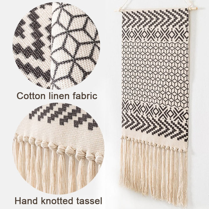 Bohemian Wall Tapestry, Macrame Wall Hanging, Home Decoration, Cotton Linen Tassel, Handcrafted, Woven, Geometric Canvas Art, Background Wall Tapestries