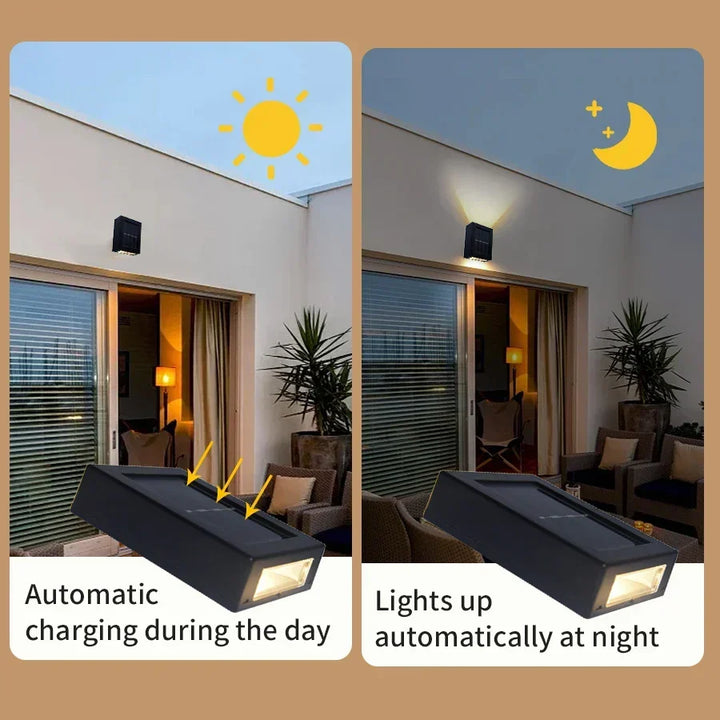 Waterproof LED Solar Wall Light: Up and down light for balcony, garden, street and landscape