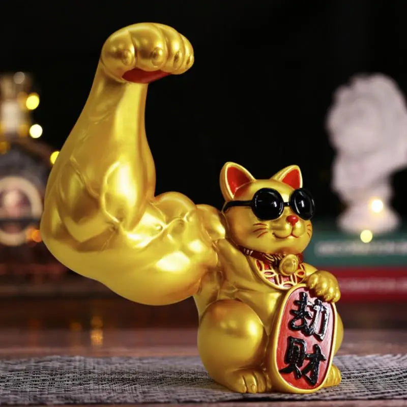 Large hand, happy wealth, waving cat, gold-coloured waving hand cat, home decoration, welcoming waving cat, sculpture, statue, decor, car ornament, shop gift