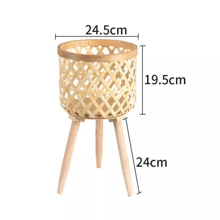 Handcrafted Bamboo Woven Flower Pot with Stand Plant Flower Display Storage Stand DIY Storage Children&