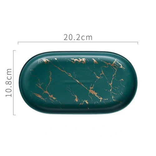 Nordic Ins Ceramic Marble Oval Tray Jewelry Storage Tray Accessories Soap Holder Golden Wave Bathroom Cup Bath Decoration