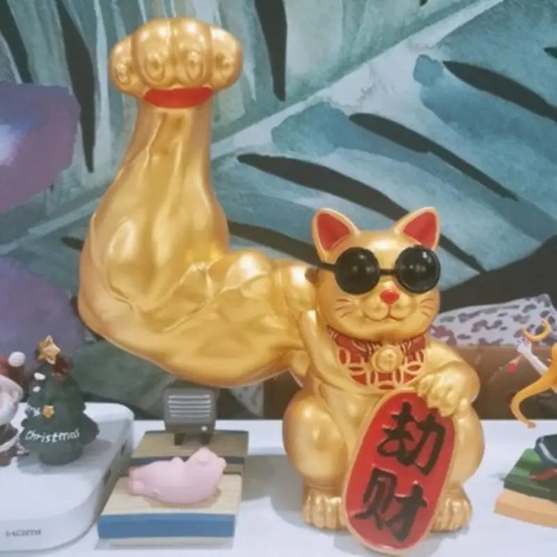 Large hand, happy wealth, waving cat, gold-coloured waving hand cat, home decoration, welcoming waving cat, sculpture, statue, decor, car ornament, shop gift