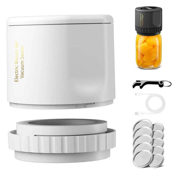 Electric Mason Jar Vacuum Sealing Set - Cordless Sealer for Wide Mouth and Regular Mason Jars - Ideal for Food Storage