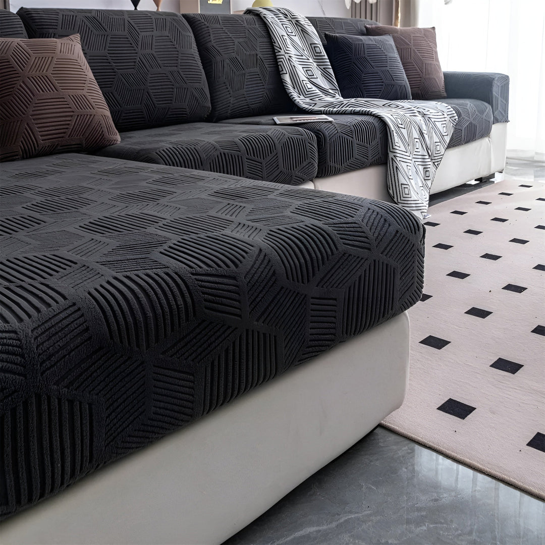 Jacquard Sofa Cover with Geometric Pattern – Soft &amp; Pet-Friendly | Perfect for Protection and Cozy Living Spaces |