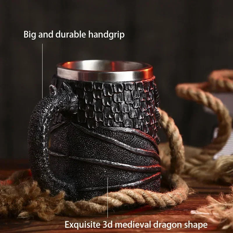 Medieval Dragon Resin Stainless Steel Mug as Coffee Mug or Tea Mug