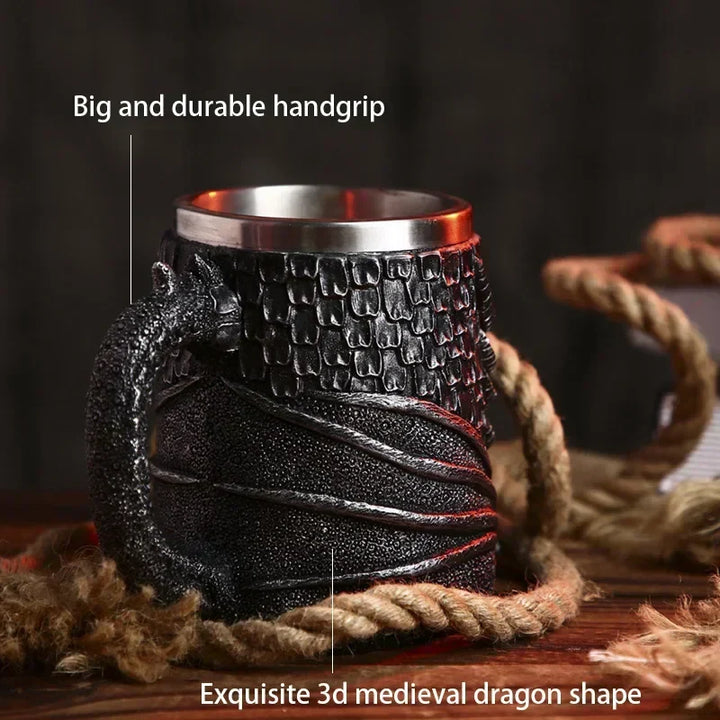 Medieval Dragon Resin Stainless Steel Mug as Coffee Mug or Tea Mug