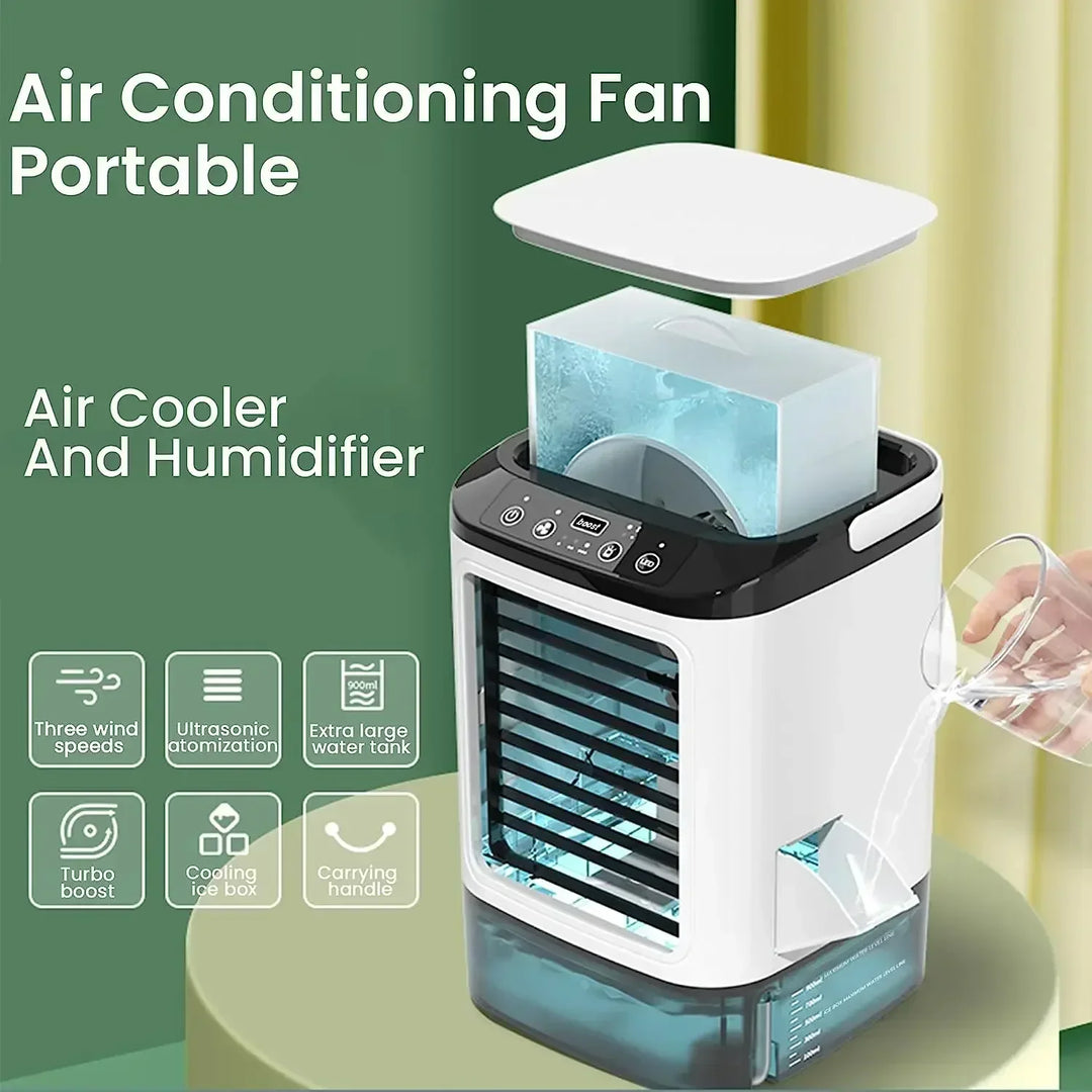Air Conditioner Portable Fan Desktop Dual Spray Ultrasonic Atomization 3-Speed Mute Air Cooler Night Light Electric Fan for Home |