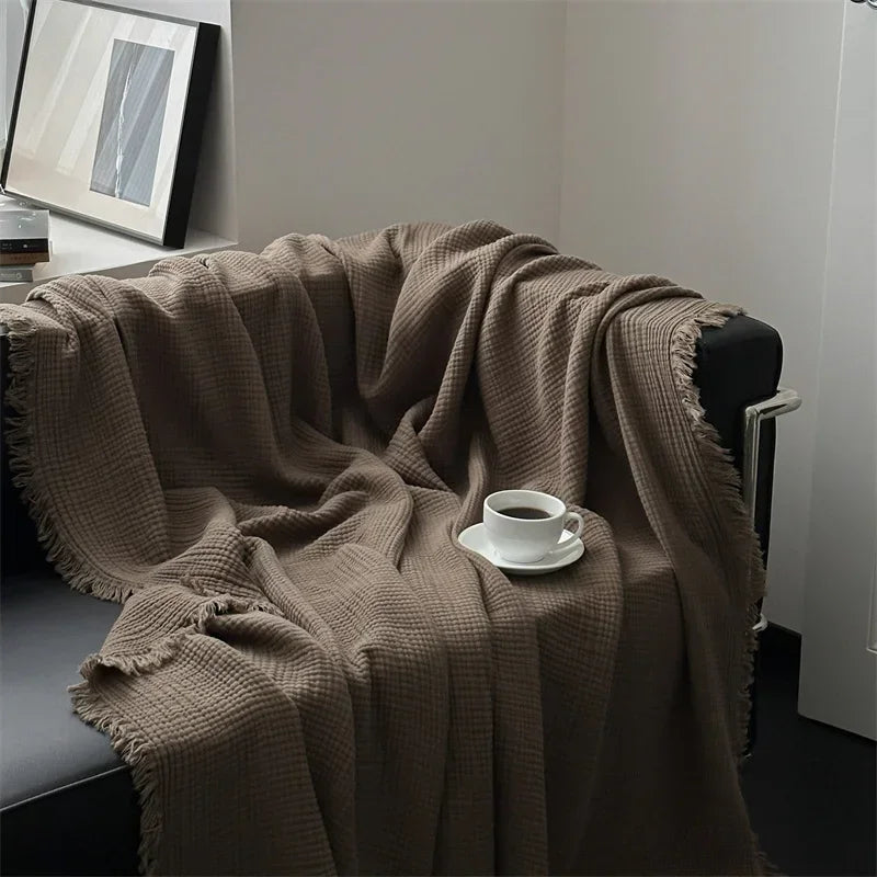 Solid colour cotton sofa blanket