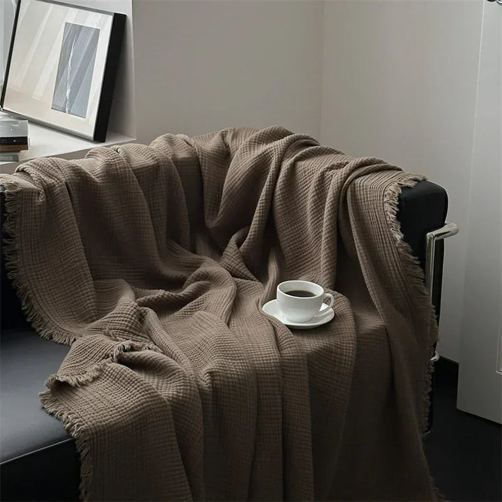 Solid colour cotton sofa blanket