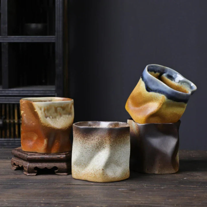Irregular twisted shape cup 9.47 ounces/280 ml ceramic coffee tea cup without handle polychromatic creative ceramic mugs coffee mugs retro