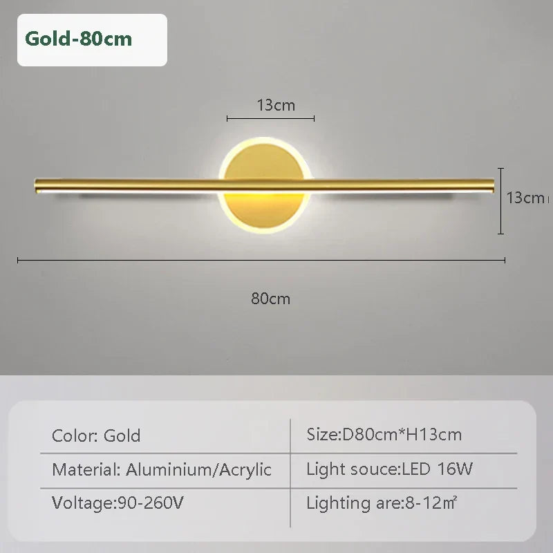 LED Wall Light LineaLux | Black &amp; Gold | 40/60/80 cm | Warm, Cold &amp; Three-colour Light | Modern Mirror &amp; Wall Lighting
