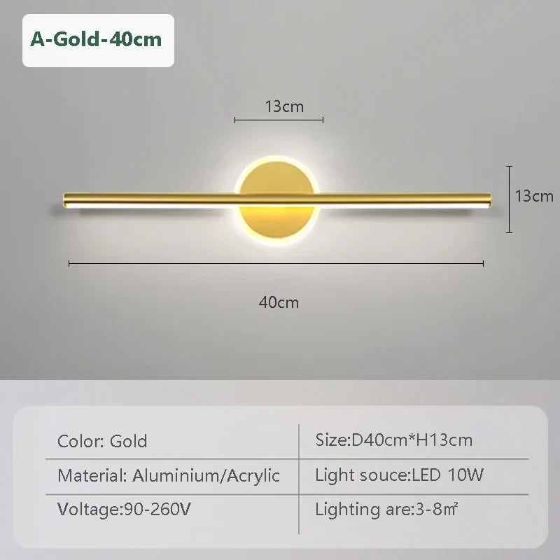LED Wall Light LineaLux | Black &amp; Gold | 40/60/80 cm | Warm, Cold &amp; Three-colour Light | Modern Mirror &amp; Wall Lighting