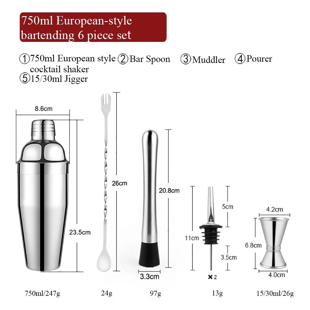 550 ml/750 ml Stainless Steel Cocktail Shaker Mixer Drink Bartender Set Bar Set Tools With Wine Rack Stand Tool for Birthday Gift