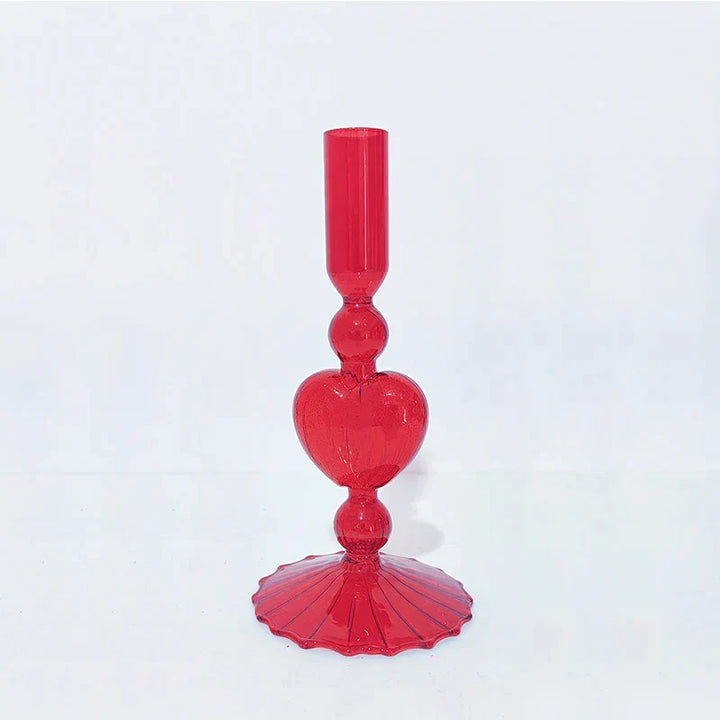 Retro Taper Candle Holder Red Heart Shape Glass Candle Holder Wedding Table Decoration Home Party Glass Vase Decor