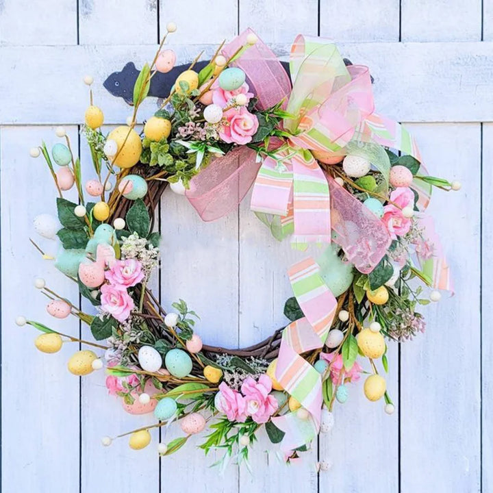 5 Style Bow Ribbon Easter Egg Wreath Easter Egg Garland Door Ornaments Wall Decor Happy Easter 2023 Decor for Home Kids