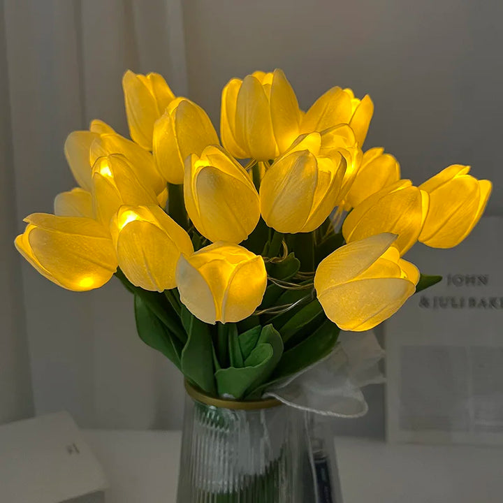 LED lamp with artificial tulip bouquet perfect for gifts or as wedding party home decorations