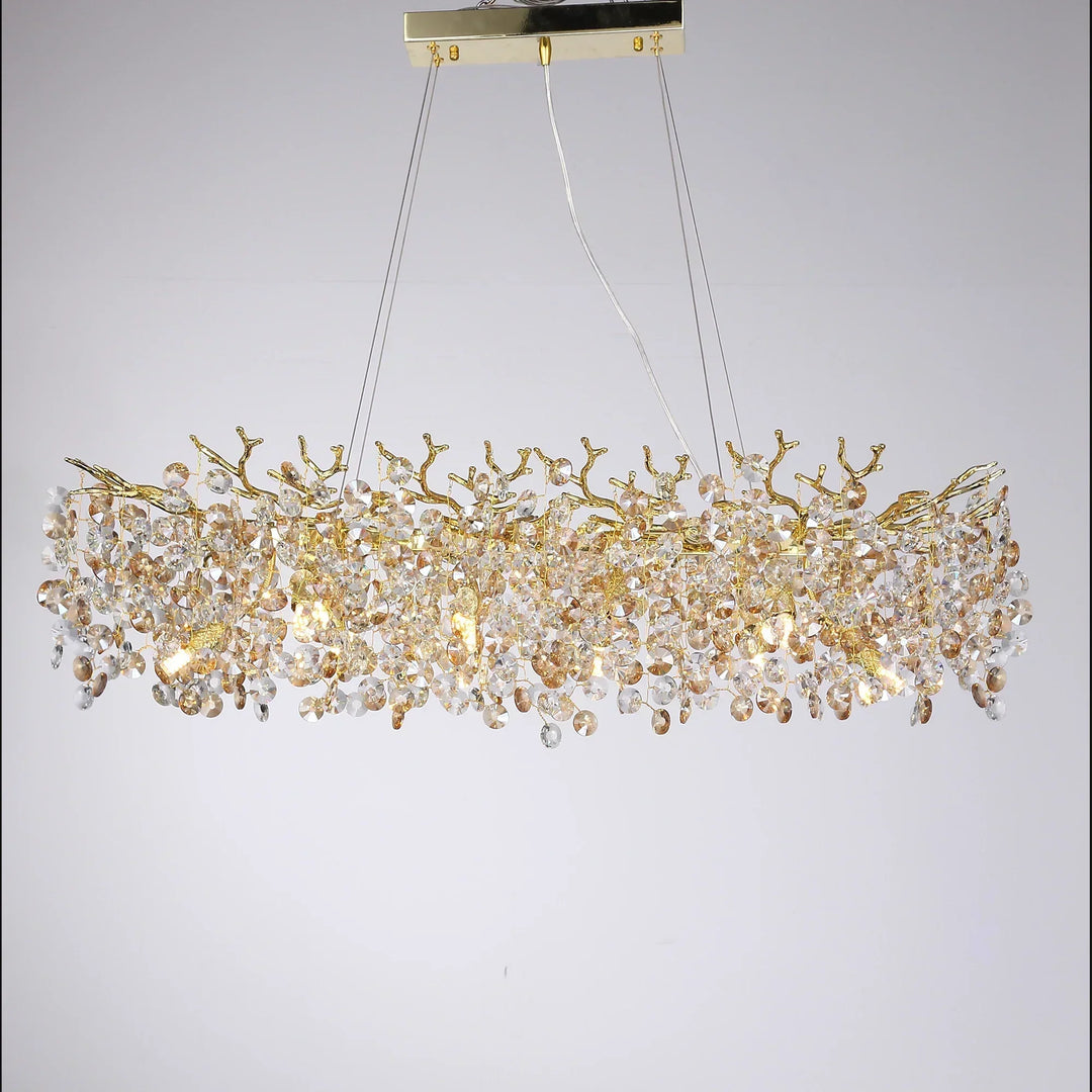 Long Crystal Pendant Chandelier | Nordic LED Island Light with Remote Control (G9)