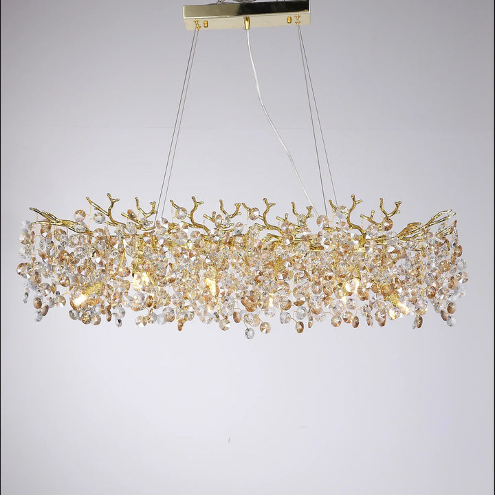 Long Crystal Pendant Chandelier | Nordic LED Island Light with Remote Control (G9)