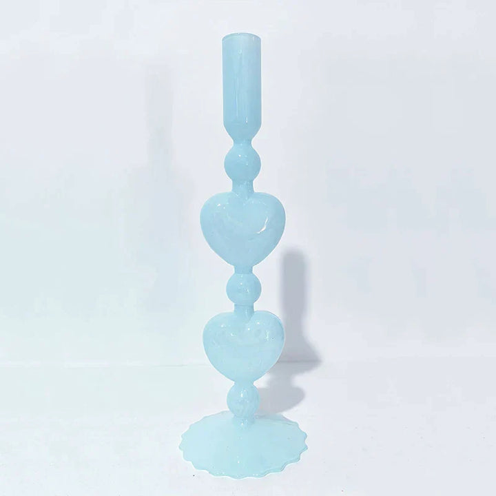 Retro Taper Candle Holder Red Heart Shape Glass Candle Holder Wedding Table Decoration Home Party Glass Vase Decor