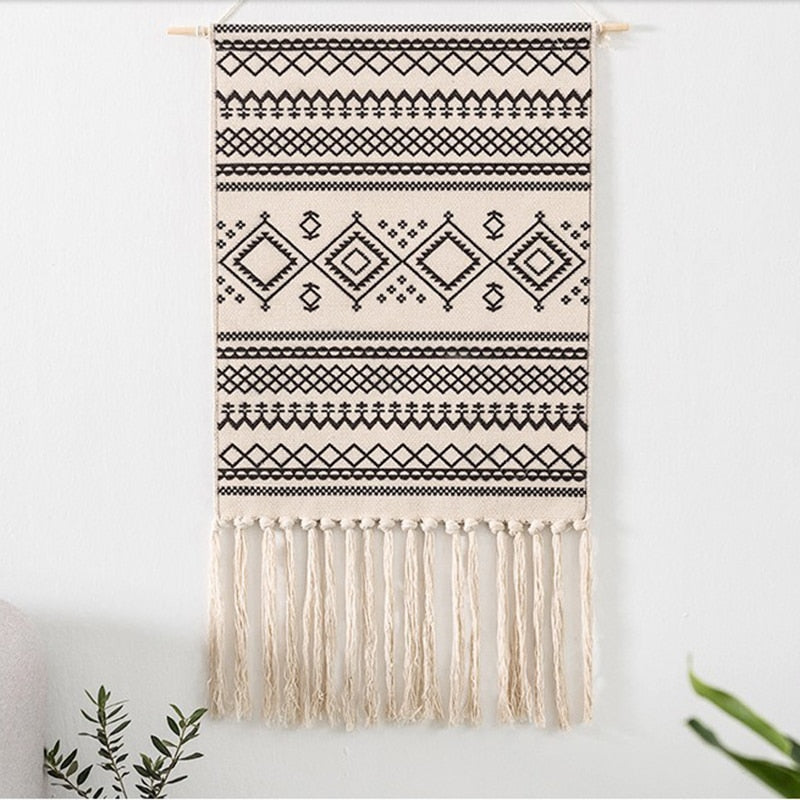 Bohemian Wall Tapestry, Macrame Wall Hanging, Home Decoration, Cotton Linen Tassel, Handcrafted, Woven, Geometric Canvas Art, Background Wall Tapestries