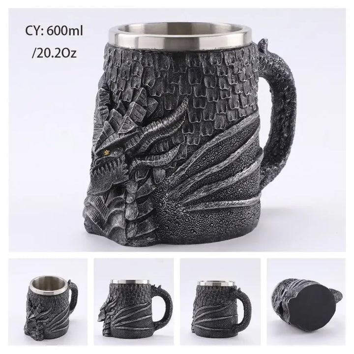 Medieval Dragon Resin Stainless Steel Mug as Coffee Mug or Tea Mug
