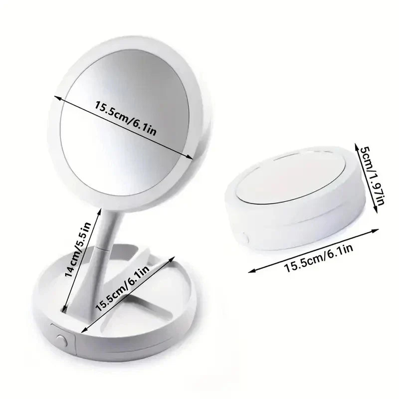 Glamora Travel Mirror LED | Double-Sided &amp; 10x Magnification | Foldable &amp; Portable | With Accessory Compartment