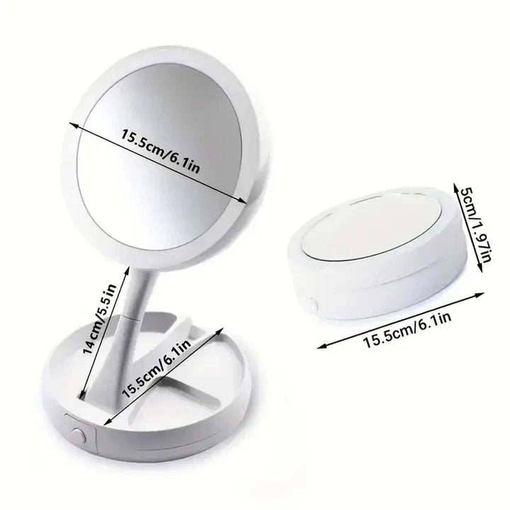 Glamora Travel Mirror LED | Double-Sided &amp; 10x Magnification | Foldable &amp; Portable | With Accessory Compartment