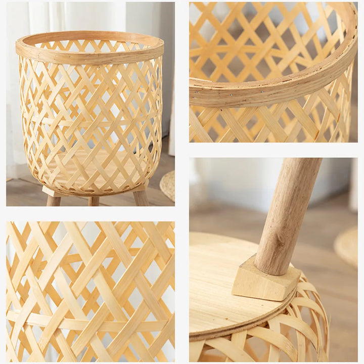 Handcrafted Bamboo Woven Flower Pot with Stand Plant Flower Display Storage Stand DIY Storage Children&