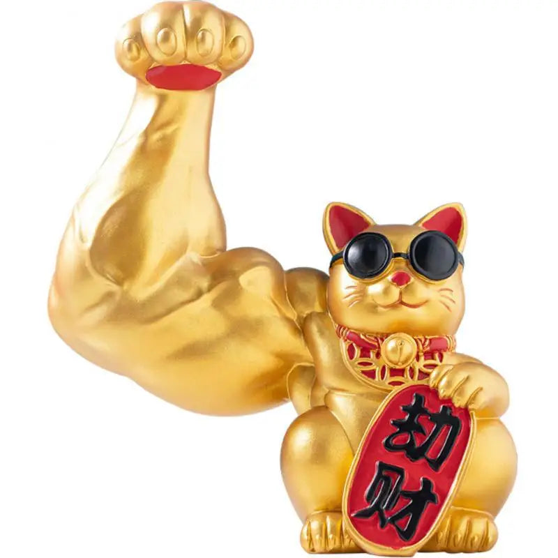 Large hand, happy wealth, waving cat, gold-coloured waving hand cat, home decoration, welcoming waving cat, sculpture, statue, decor, car ornament, shop gift